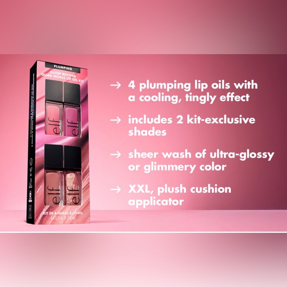 ELF PLUMPING LIP OIL SET “GLOW REVIVER” 4pk SET W/TWO EXCLUSIVE COLOURS - NEW! - Picture 8 of 16